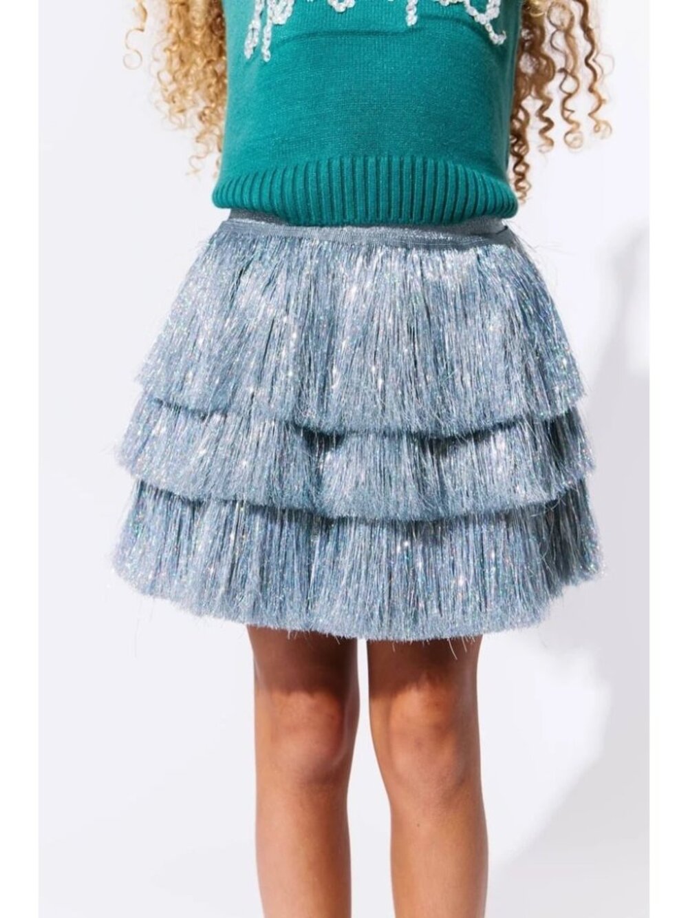 Lola + The Boys silver shimmer tinsel party skirt